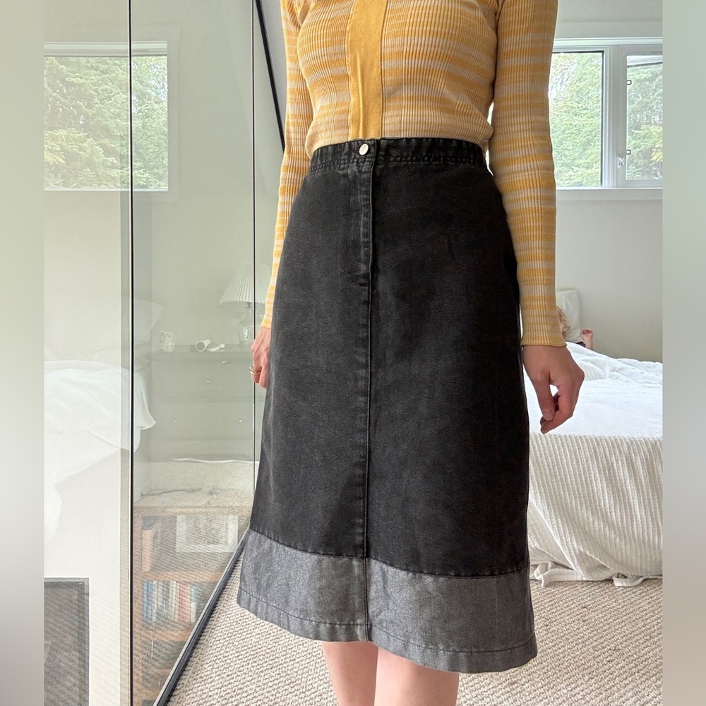 Vintage Black and Grey Denim Jean Midi Skirt